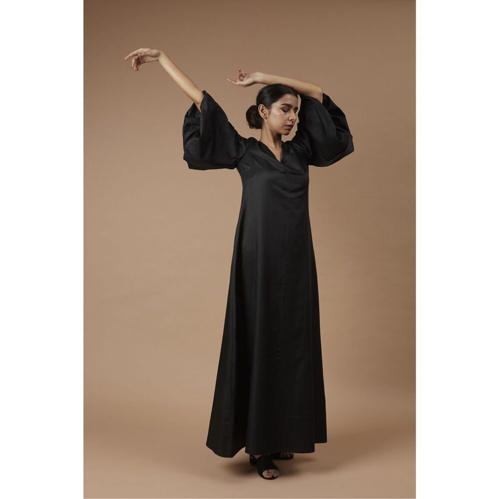 NWT TURN BLACK DÉESSE SILK BLEND LONG DRESS BLACK SIZE XXL